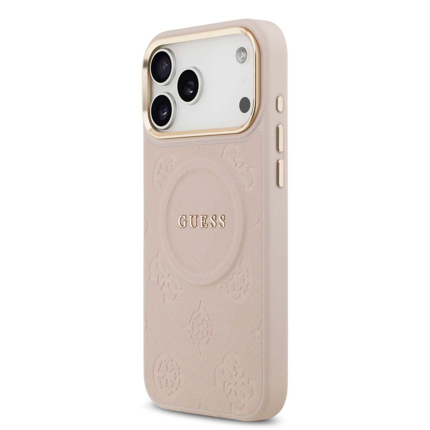 Funda Guess MagSafe de Piel con Peonías Grabadas para iPhone 17 Pro - Rosa | Case Original de Lujo