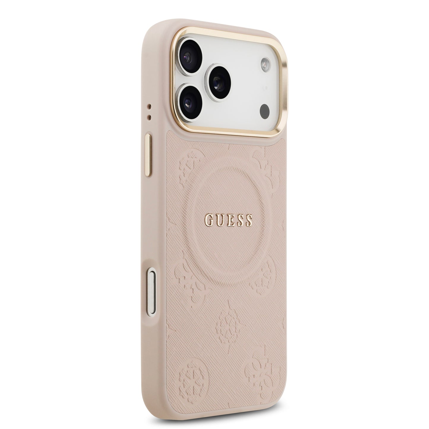 Funda Guess MagSafe de Piel con Peonías Grabadas para iPhone 17 Pro - Rosa | Case Original de Lujo