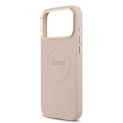 Funda Guess MagSafe de Piel con Peonías Grabadas para iPhone 17 Pro Max - Rosa | Case Original de Lujo