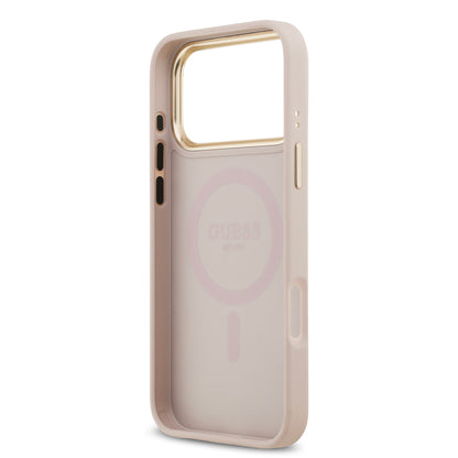 Funda Guess MagSafe de Piel con Peonías Grabadas para iPhone 17 Pro - Rosa | Case Original de Lujo