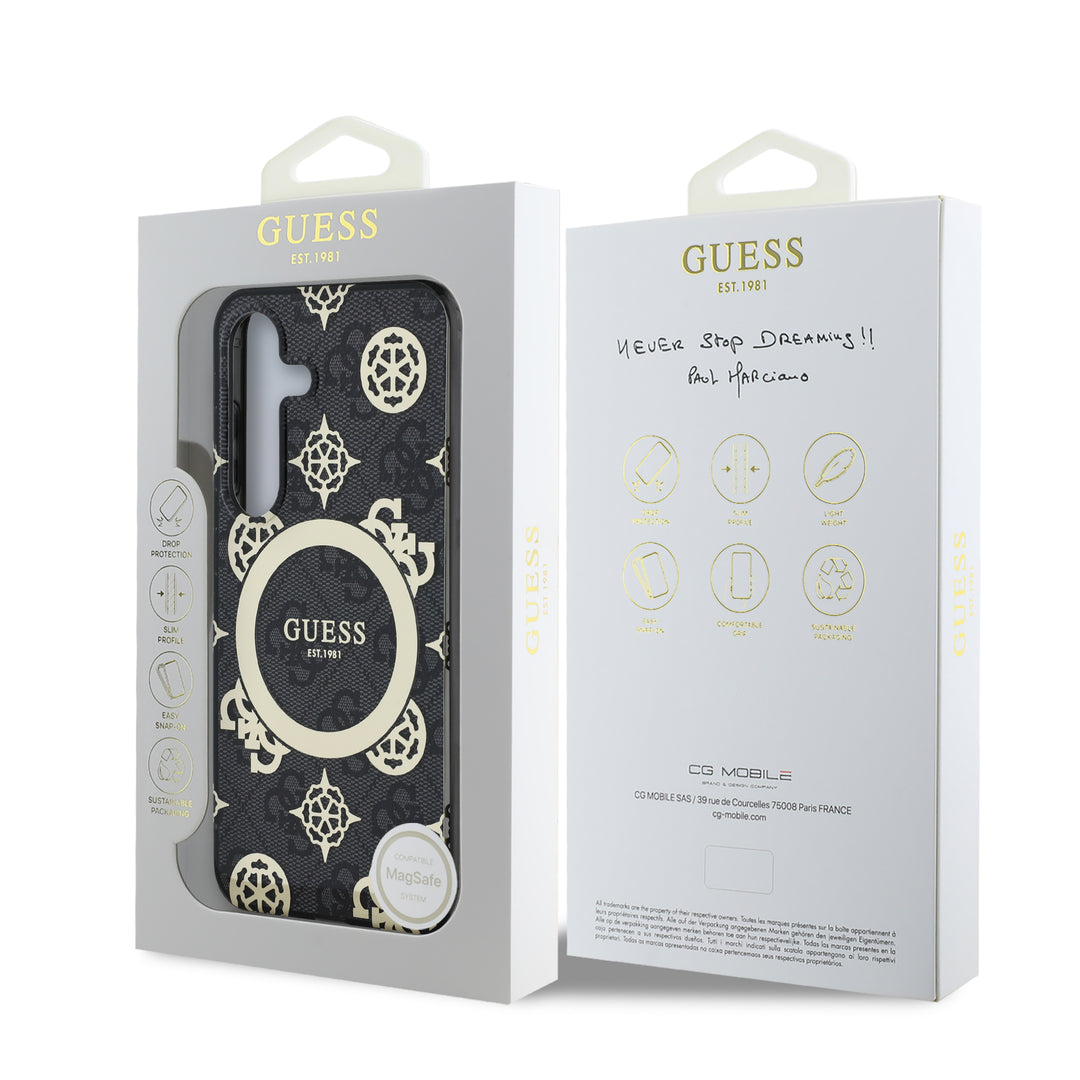 Funda Guess Peony Logo Clásico Samsung S25 Negro