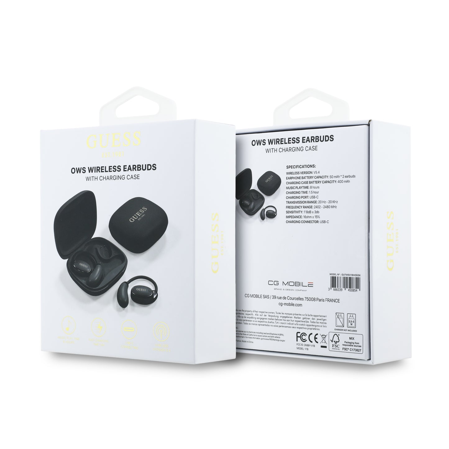 Auriculares Guess OWS Inalámbricos Negro | Logo Clásico y Sonido Premium