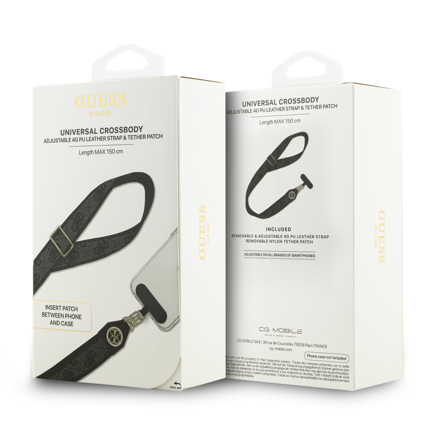 Correa Universal Guess para Celular con Parche y Logotipo 4G Strass Metal | Strap de Lujo Negro