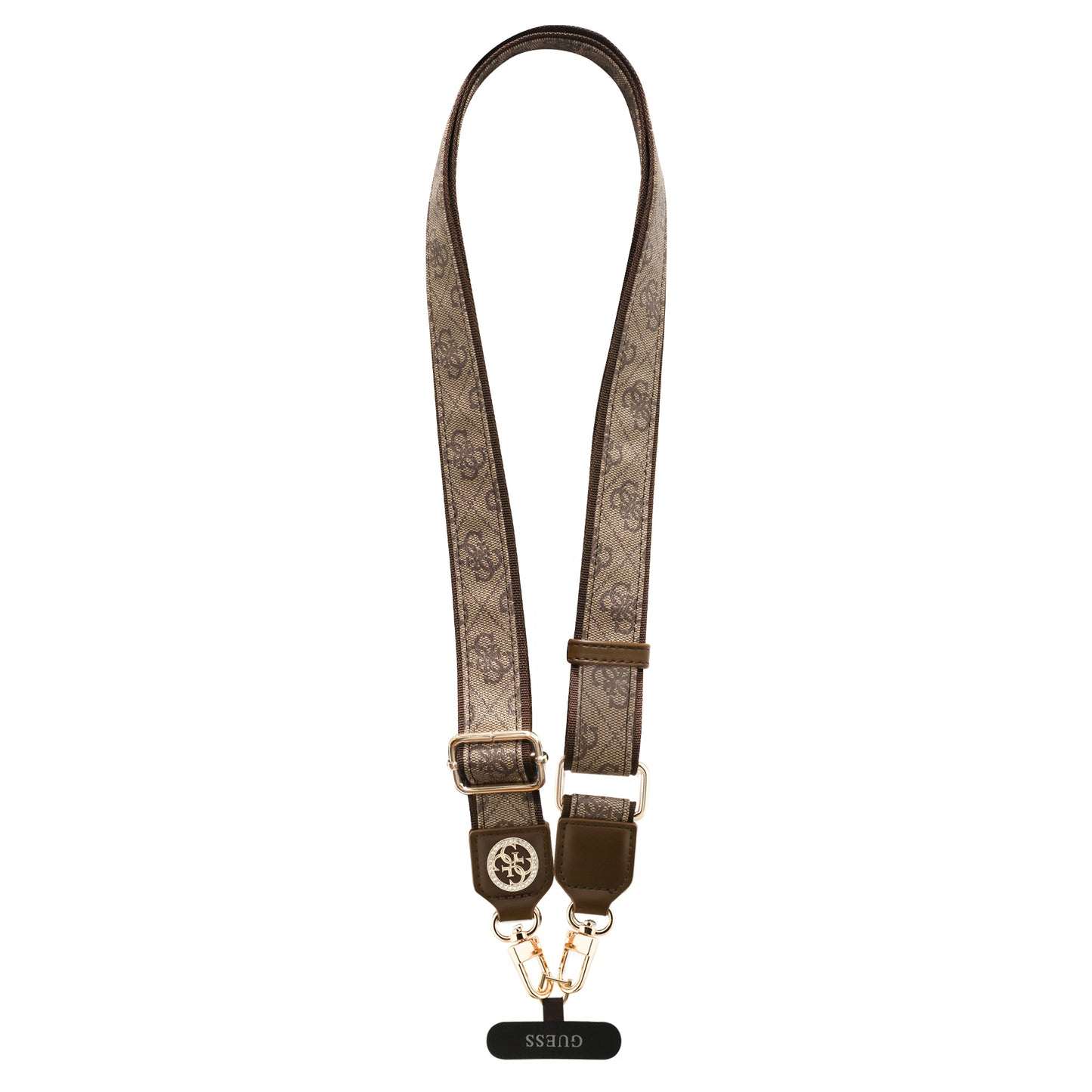 Correa Universal Guess para Celular de Piel Café con Cristales Strass y Logo 4G | Strap de Lujo