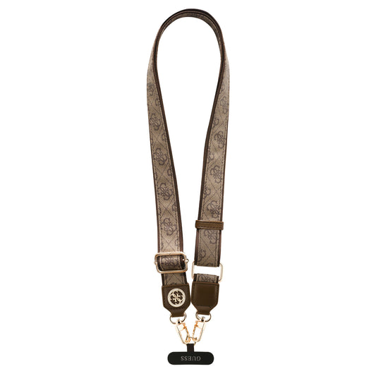 Correa Universal Guess para Celular de Piel Café con Cristales Strass y Logo 4G | Strap de Lujo