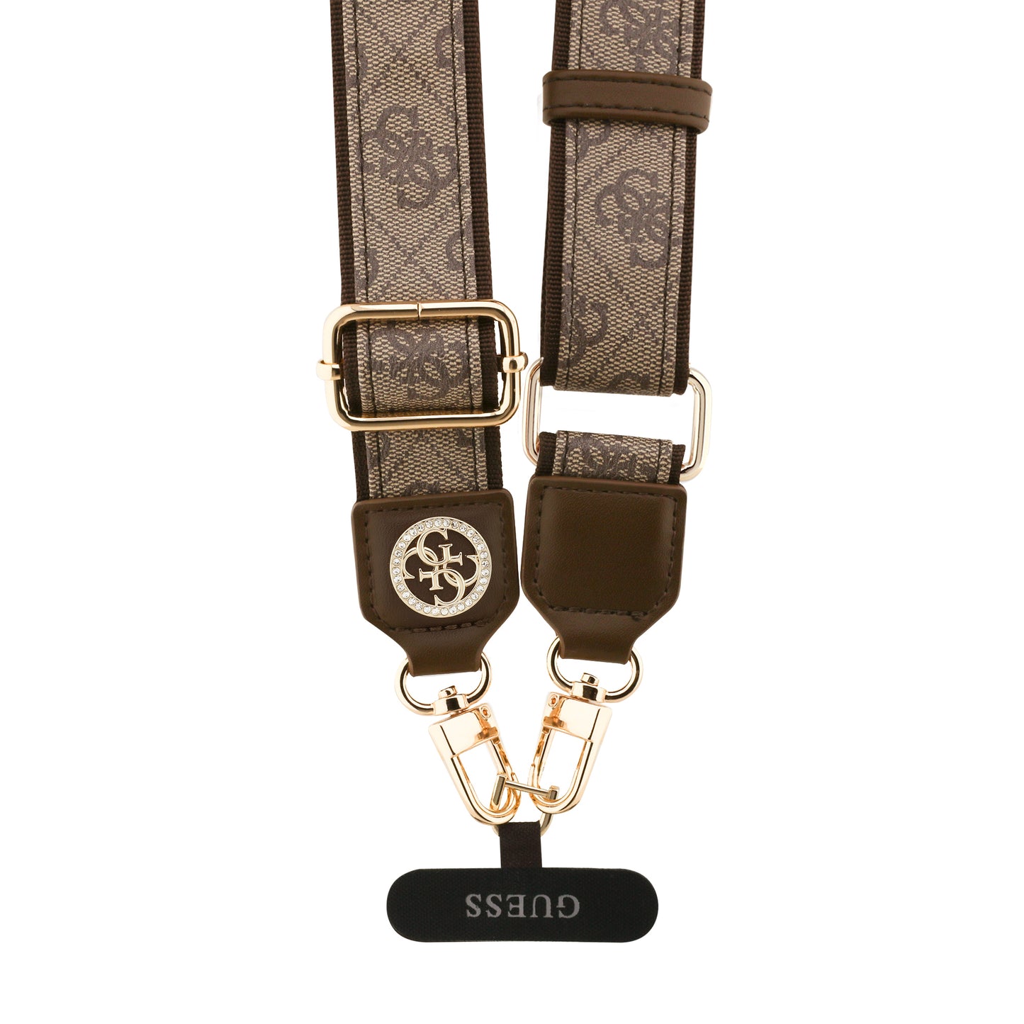 Correa Universal Guess para Celular de Piel Café con Cristales Strass y Logo 4G | Strap de Lujo