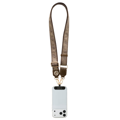 Correa Universal Guess para Celular de Piel Café con Cristales Strass y Logo 4G | Strap de Lujo