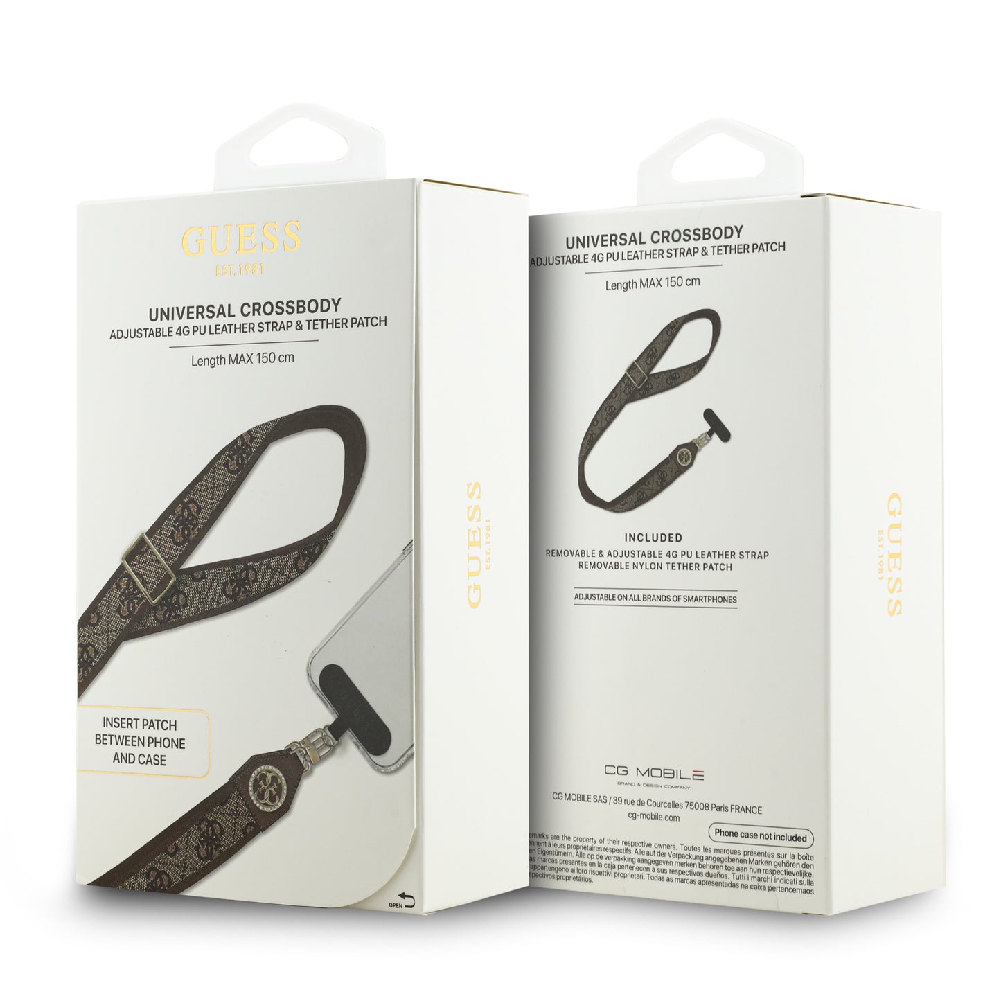 Correa Universal Guess para Celular de Piel Café con Cristales Strass y Logo 4G | Strap de Lujo