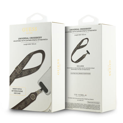 Correa Universal Guess para Celular de Piel Café con Cristales Strass y Logo 4G | Strap de Lujo