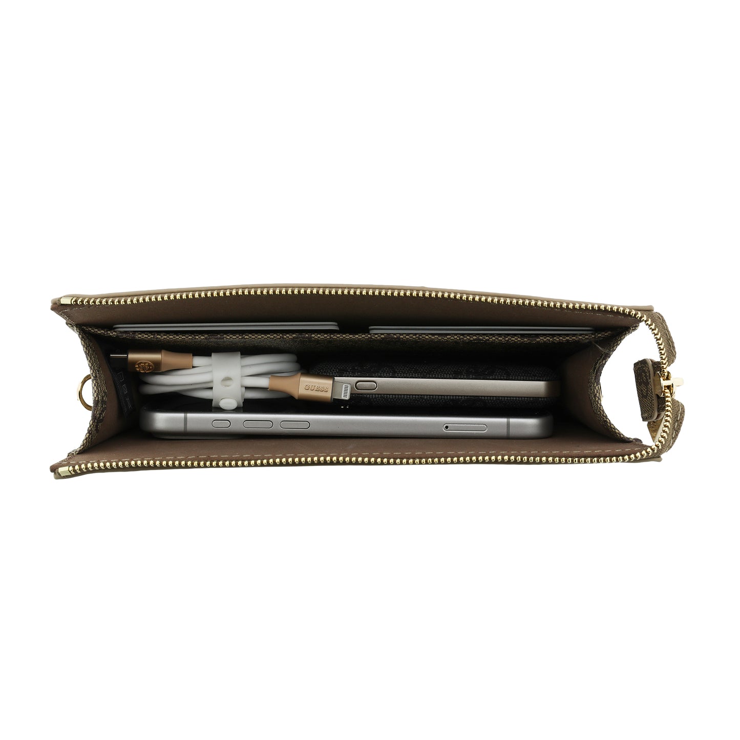 Bolsa para Celular Guess 4G Café con Logotipo Grande | Phone Pouch de Lujo con Correa