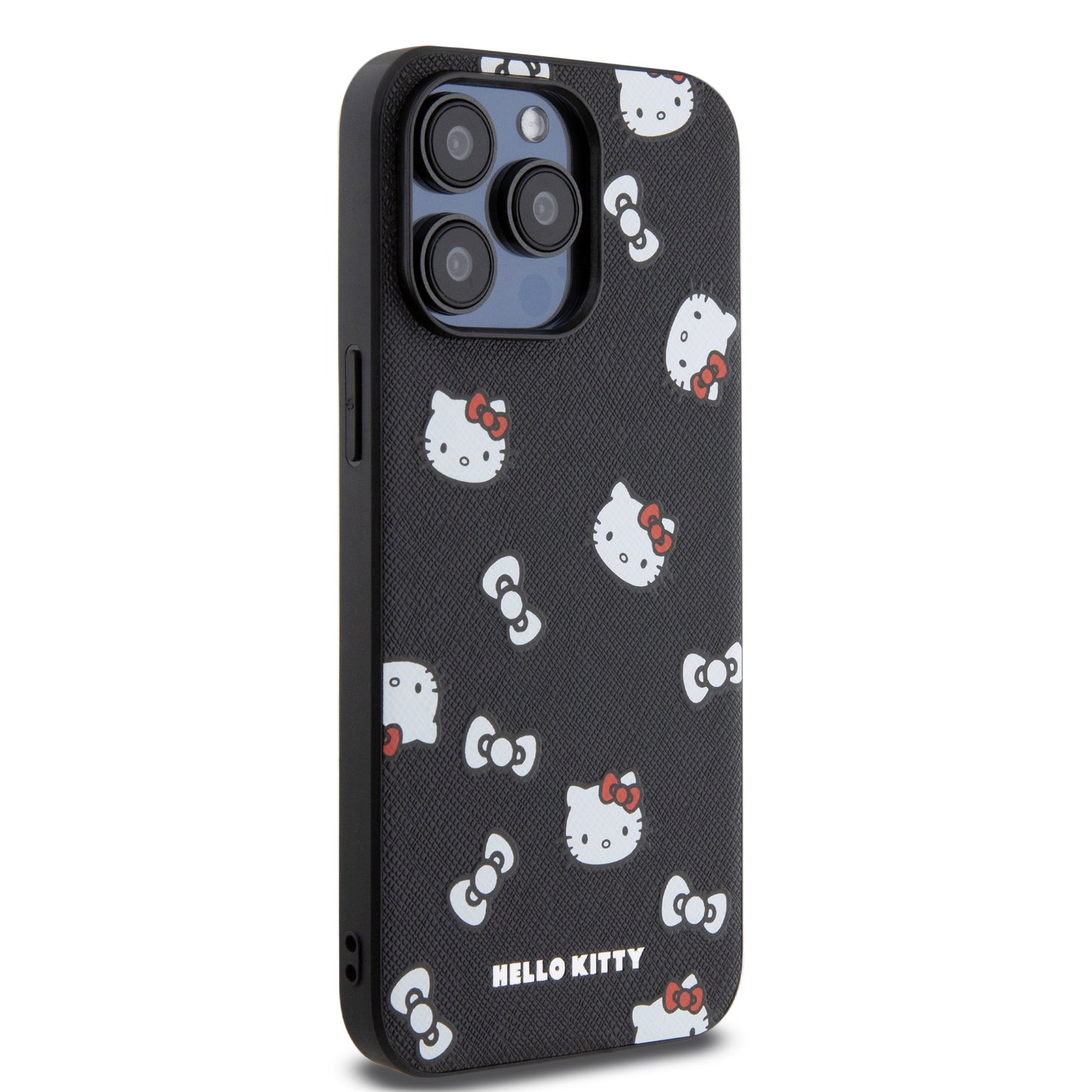 Case Hello Kitty Caras con Correa para iPhone 15 Pro Max - Diseño Negro y Exclusivo