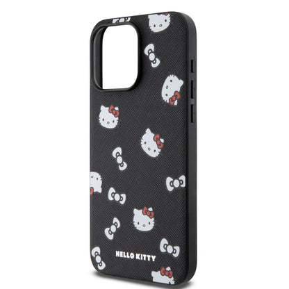 Case Hello Kitty Caras con Correa para iPhone 15 Pro Max - Diseño Negro y Exclusivo