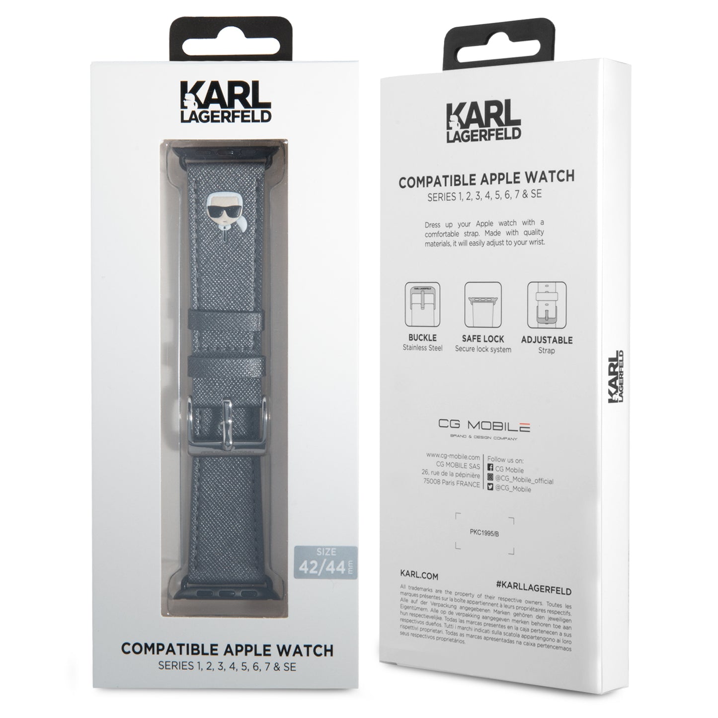 Correa Karl Safiano para Apple Watch 42/44 mm Plata – Correa de Lujo en Cuero