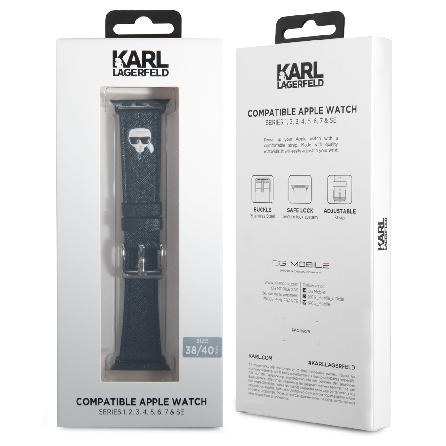 Correa Karl Safiano para Apple Watch 38/40 mm Negra – Correa de Lujo de Cuero