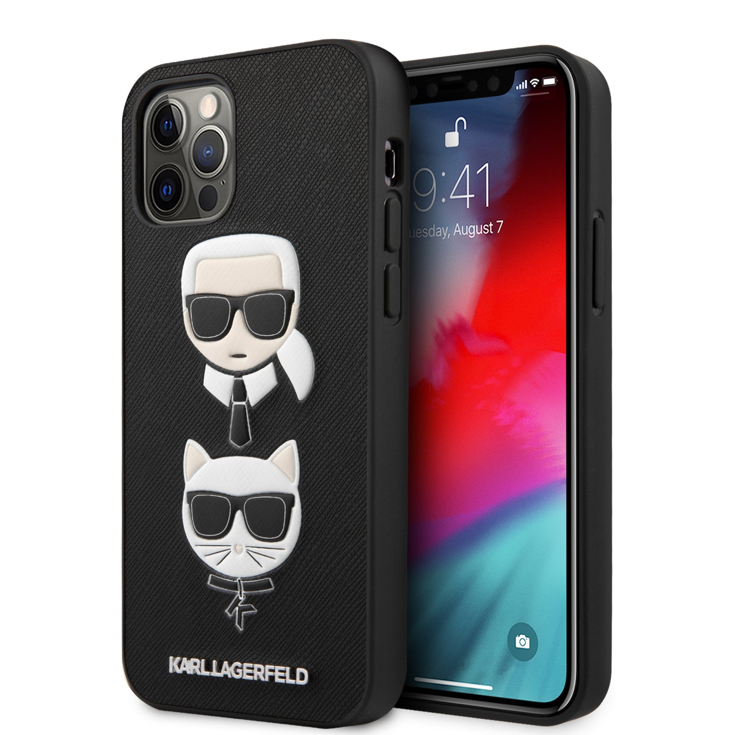 Case Karl Safiano Cara K&C para iPhone 12/12 Pro - Funda de Lujo Negra con Diseño Exclusivo