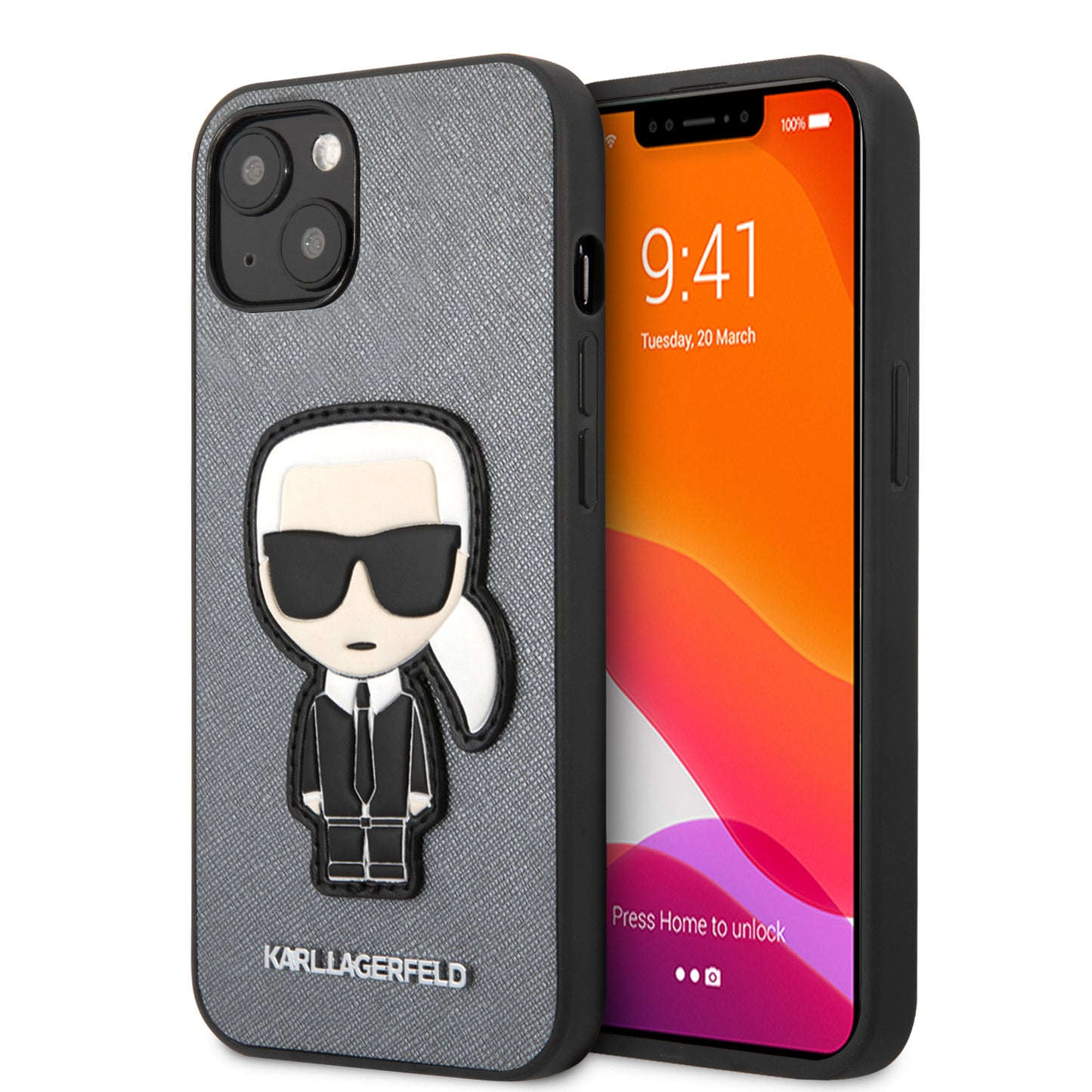 Case Karl Parche Karl iPhone 13 Plata | Funda de Lujo con Estilo Exclusivo