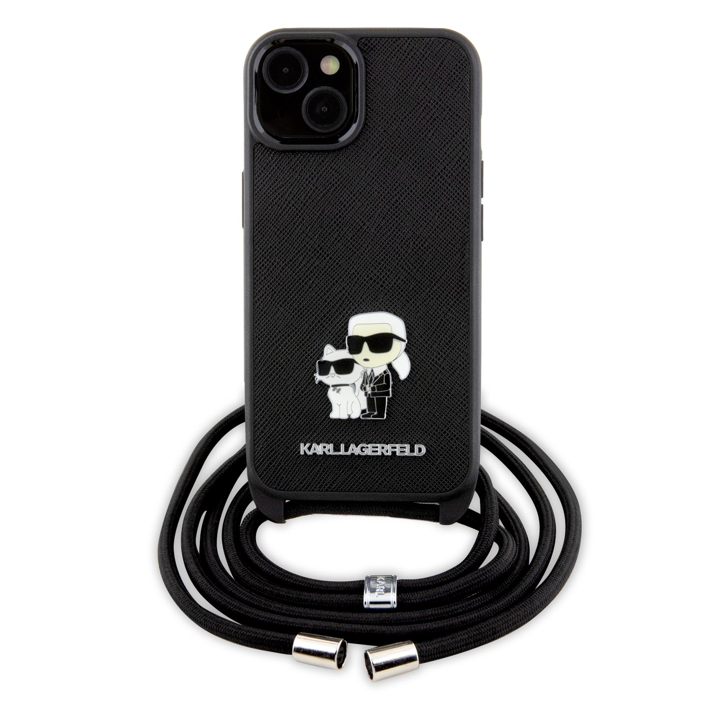 Case Karl Safiano Crossbody con Logo Metálico para iPhone 13 Negro | Estilo y Elegancia