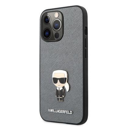 Case Karl Logo Metálico iPhone 13 Pro Max Plata | Funda de Lujo para iPhone