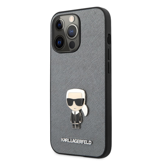 Case Karl Logo Metálico iPhone 13 Pro Max Plata | Funda de Lujo para iPhone