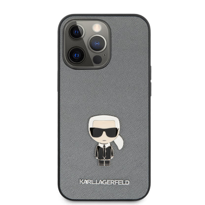 Case Karl Logo Metálico iPhone 13 Pro Max Plata | Funda de Lujo para iPhone