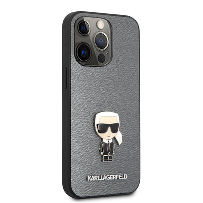 Case Karl Logo Metálico iPhone 13 Pro Max Plata | Funda de Lujo para iPhone