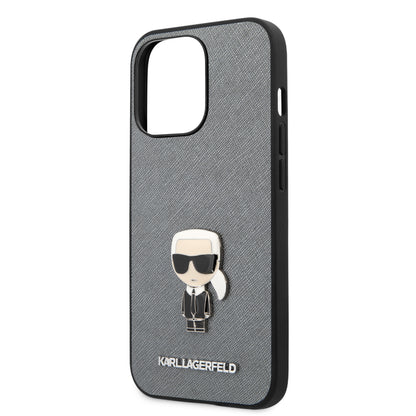 Case Karl Logo Metálico iPhone 13 Pro Max Plata | Funda de Lujo para iPhone