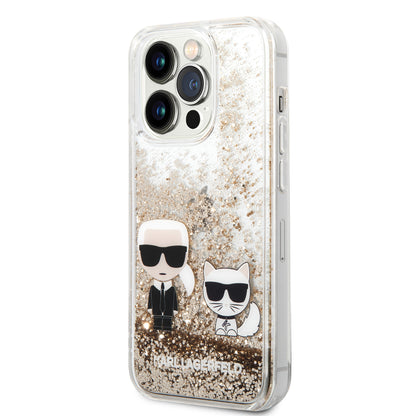 Case Karl Glitter Líquido K&C para iPhone 14 Pro - Dorado Brillante y Exclusivo