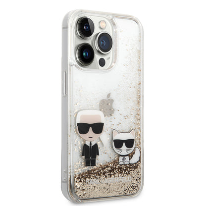 Case Karl Glitter Líquido K&C para iPhone 14 Pro - Dorado Brillante y Exclusivo