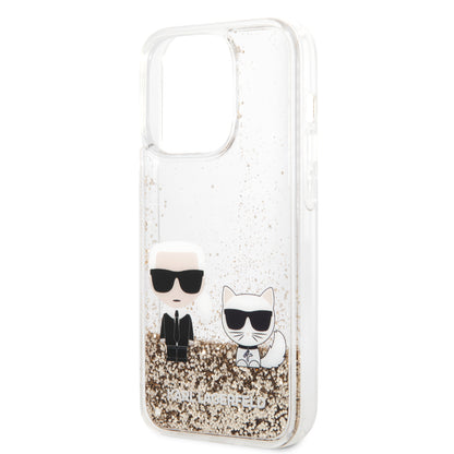 Case Karl Glitter Líquido K&C para iPhone 14 Pro - Dorado Brillante y Exclusivo