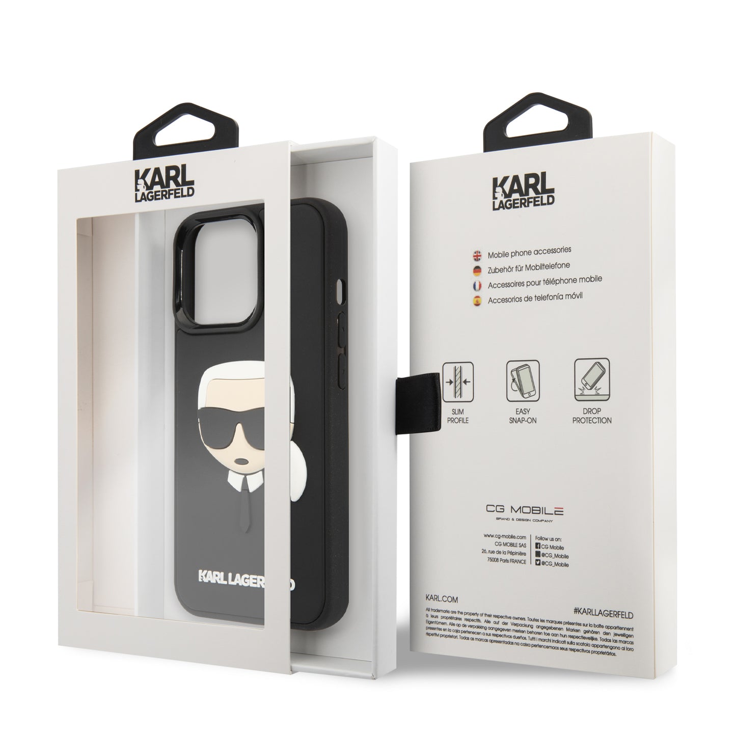 Case Karl Logo 3D iPhone 14 Pro Negro | Protección y Estilo Exclusivo