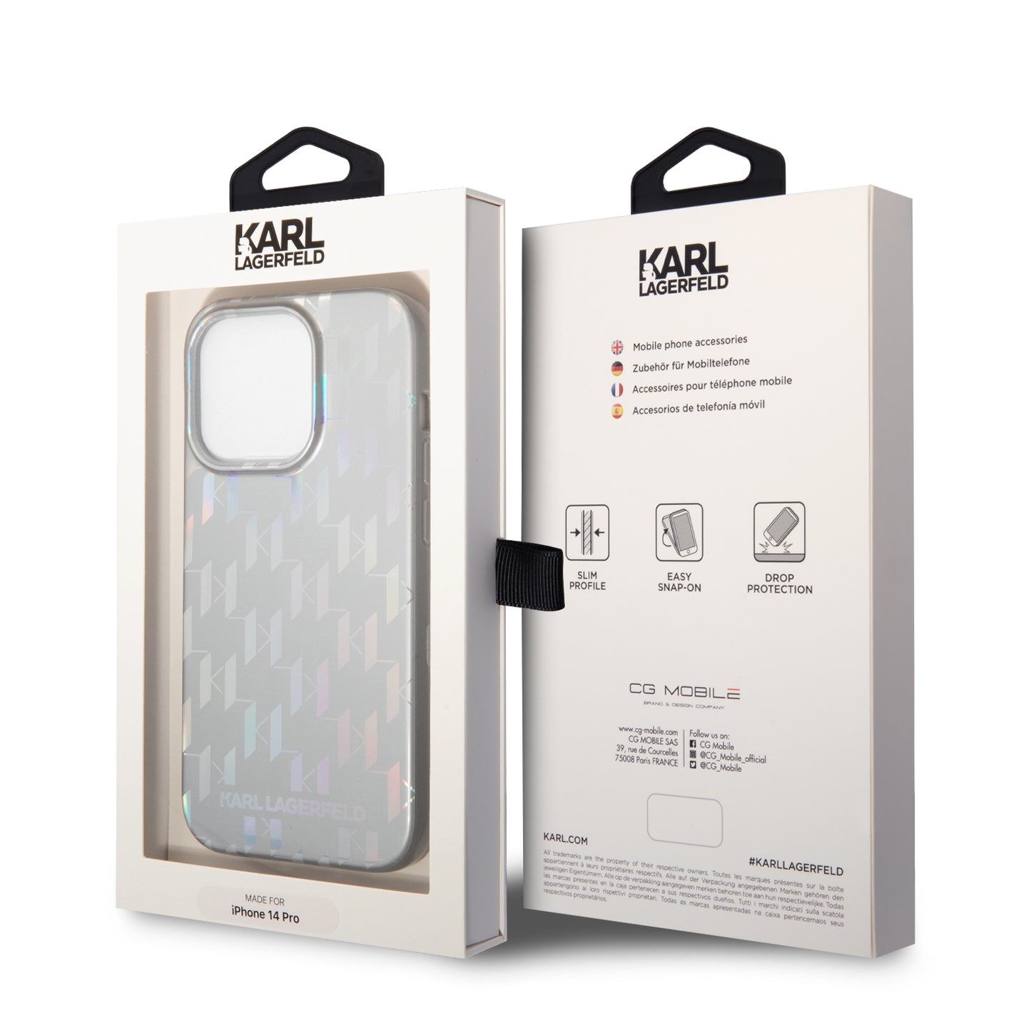 Case Karl Monograma iPhone 14 Pro Plata | Elegancia y Protección Premium