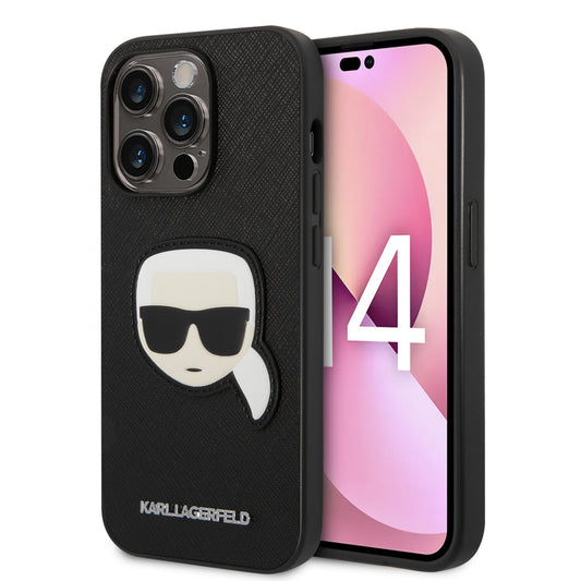 Funda Karl Lagerfeld Safiano Cara Karl para iPhone 14 Pro - Negra
