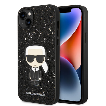 Case Karl Brillantina Logo Metálico iPhone 14 Plus Negro | Elegancia y Estilo