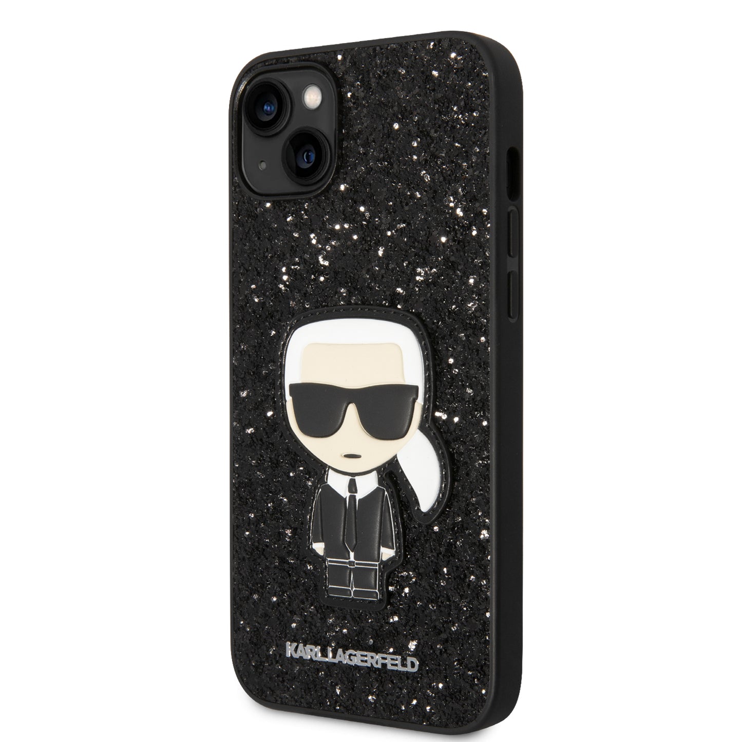 Case Karl Brillantina Logo Metálico iPhone 14 Plus Negro | Elegancia y Estilo