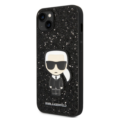 Case Karl Brillantina Logo Metálico iPhone 14 Plus Negro | Elegancia y Estilo