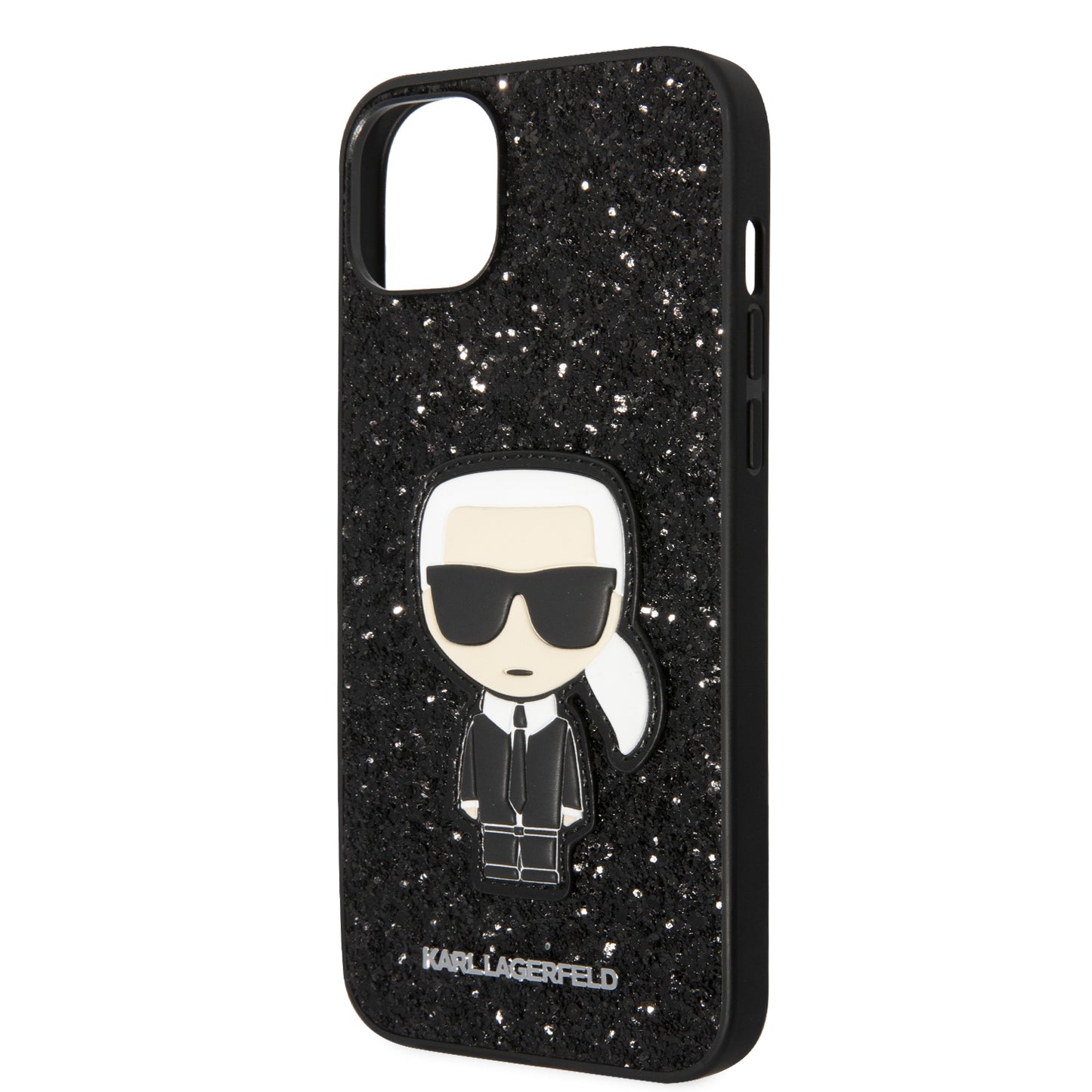 Case Karl Brillantina Logo Metálico iPhone 14 Plus Negro | Elegancia y Estilo