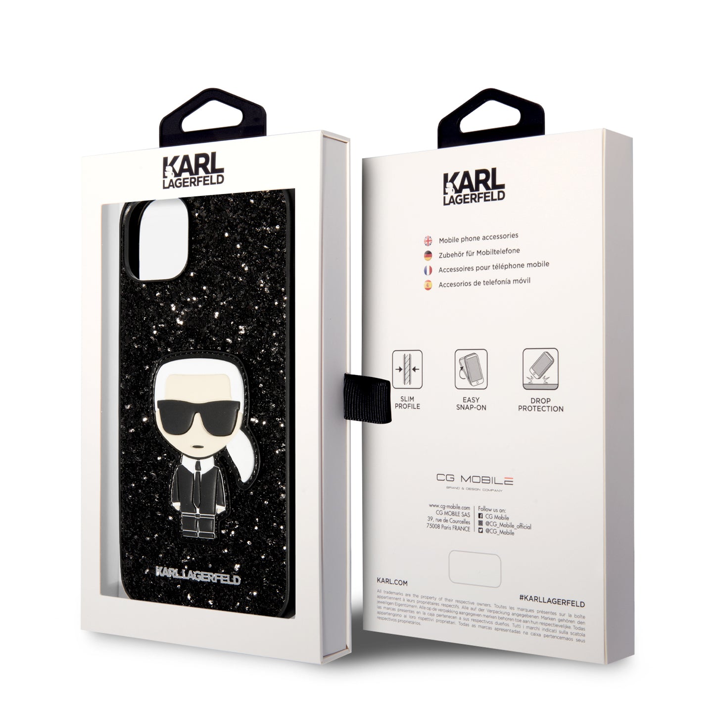 Case Karl Brillantina Logo Metálico iPhone 14 Plus Negro | Elegancia y Estilo