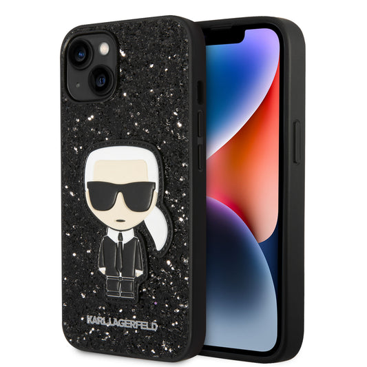 Funda Karl Lagerfeld Brillantina Logo Metálico – iPhone 14 Negro