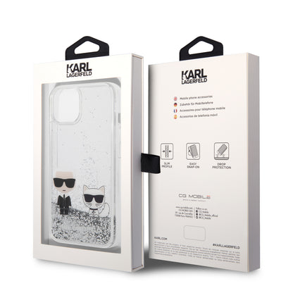 Case Karl Glitter Líquido K&C para iPhone 14 - Funda Plata Elegante y Resistente