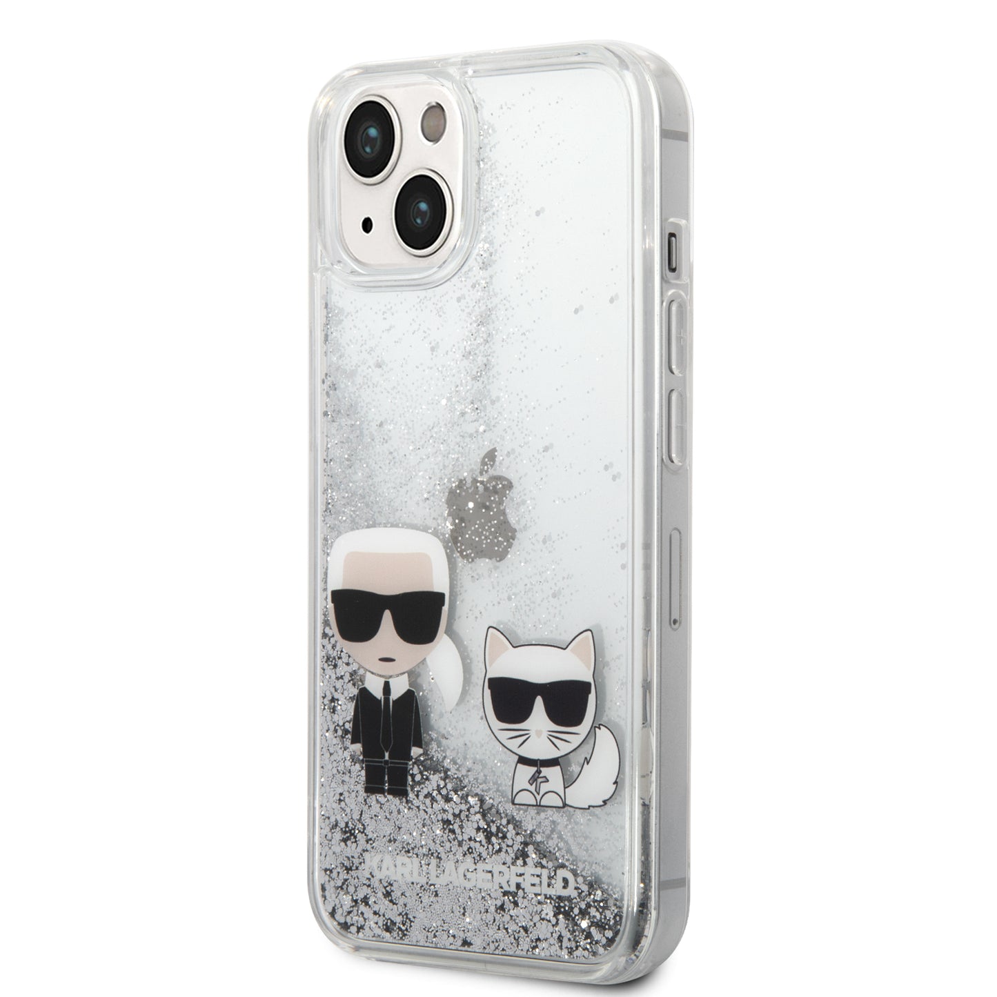 Case Karl Glitter Líquido K&C para iPhone 14 - Funda Plata Elegante y Resistente