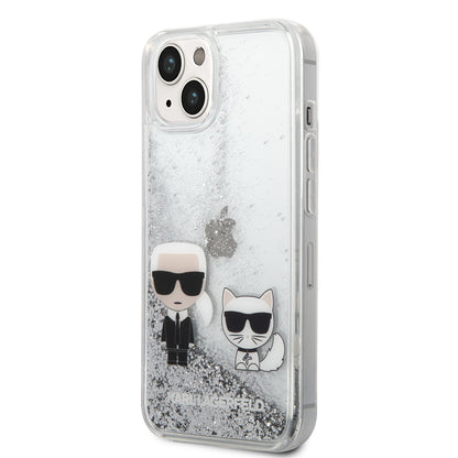 Case Karl Glitter Líquido K&C para iPhone 14 - Funda Plata Elegante y Resistente