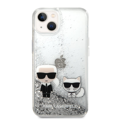 Case Karl Glitter Líquido K&C para iPhone 14 - Funda Plata Elegante y Resistente