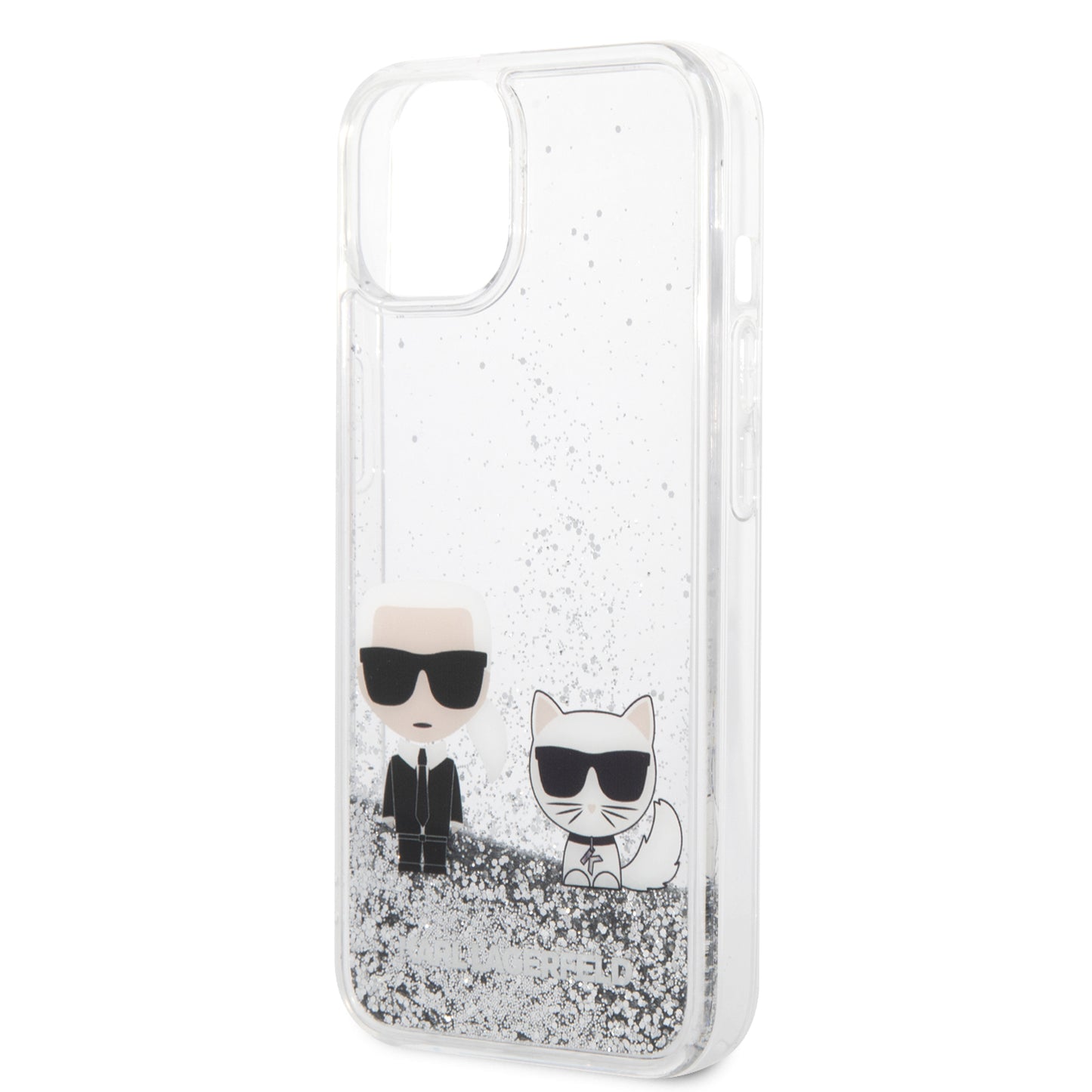 Case Karl Glitter Líquido K&C para iPhone 14 - Funda Plata Elegante y Resistente