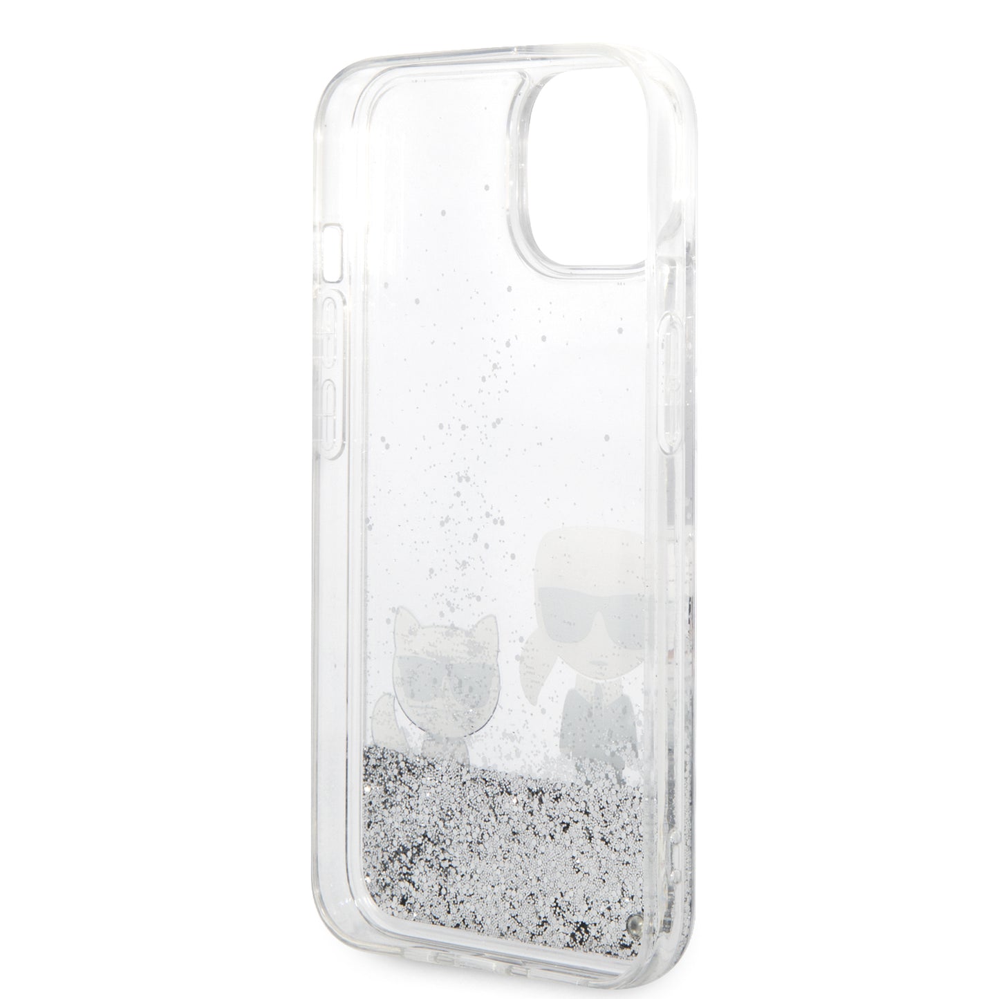 Case Karl Glitter Líquido K&C para iPhone 14 - Funda Plata Elegante y Resistente