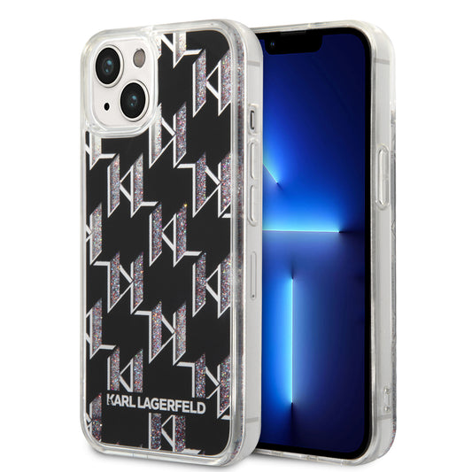 Funda Karl Lagerfeld Monograma con Brillos Líquidos para iPhone 14 – Negra