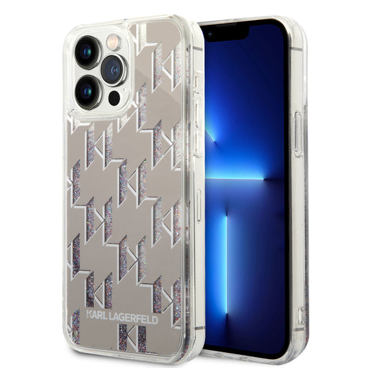 Funda Karl Lagerfeld Monograma con Brillos Líquidos Plata – iPhone 14 Pro Max