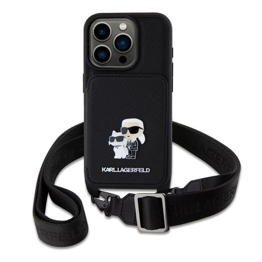 Case Karl Crossbody Tarjetero K&C para iPhone 15 Pro - Elegante y Funcional en Negro