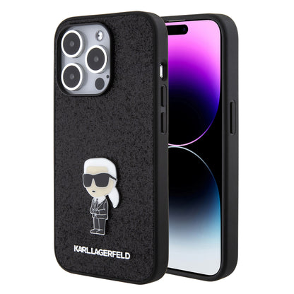 Case Karl Brillantina Logo Metálico iPhone 15 Pro Negro | Protección y Elegancia