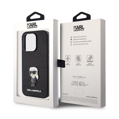 Case Karl Brillantina Logo Metálico iPhone 15 Pro Negro | Protección y Elegancia