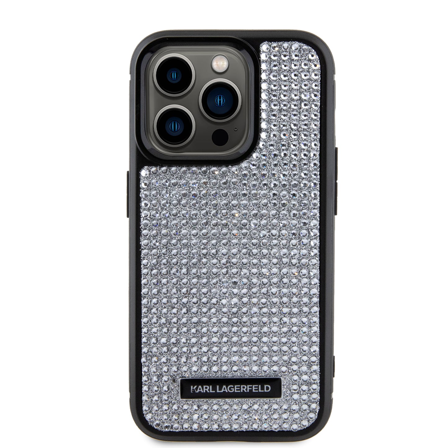 Case Karl Pedrería Logo Metal para iPhone 15 Pro Plata - Diseño Elegante y Exclusivo